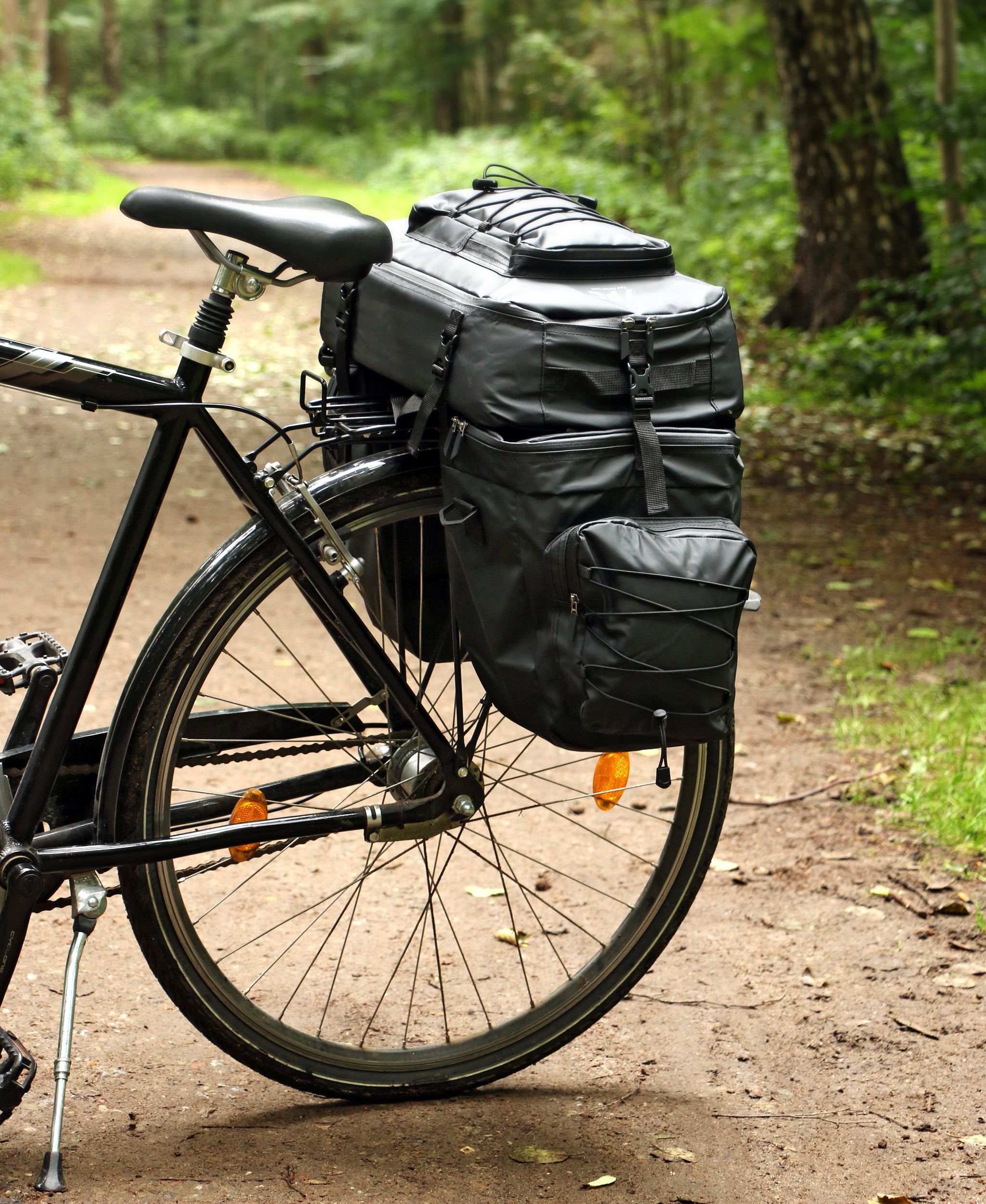 "Voyager" 3 in 1 Fahrradtasche für Gepäckträger XXL, 65L, wasserdicht, 55x50x40cm, Schwarz