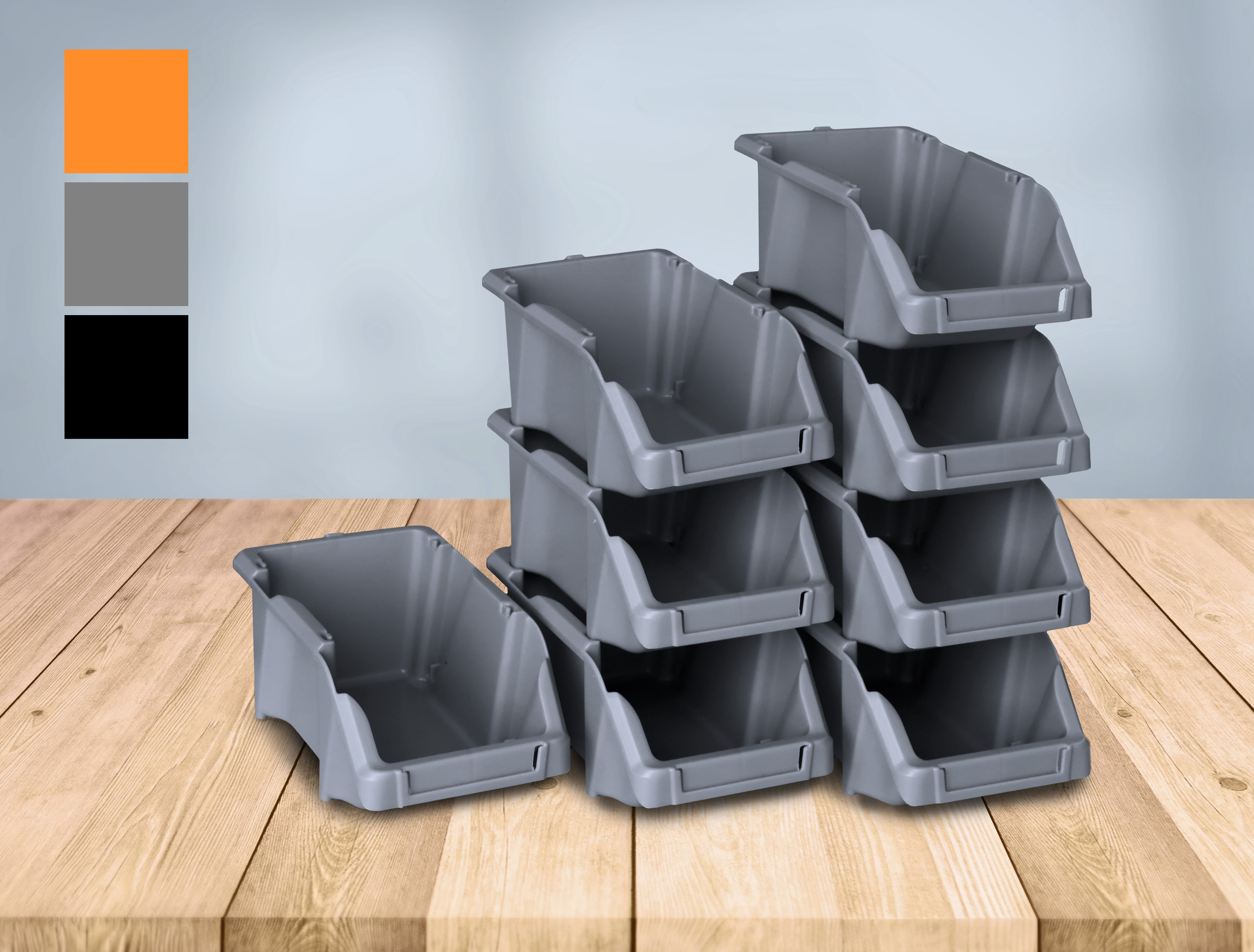 Stacking box set of 8 gray with holder