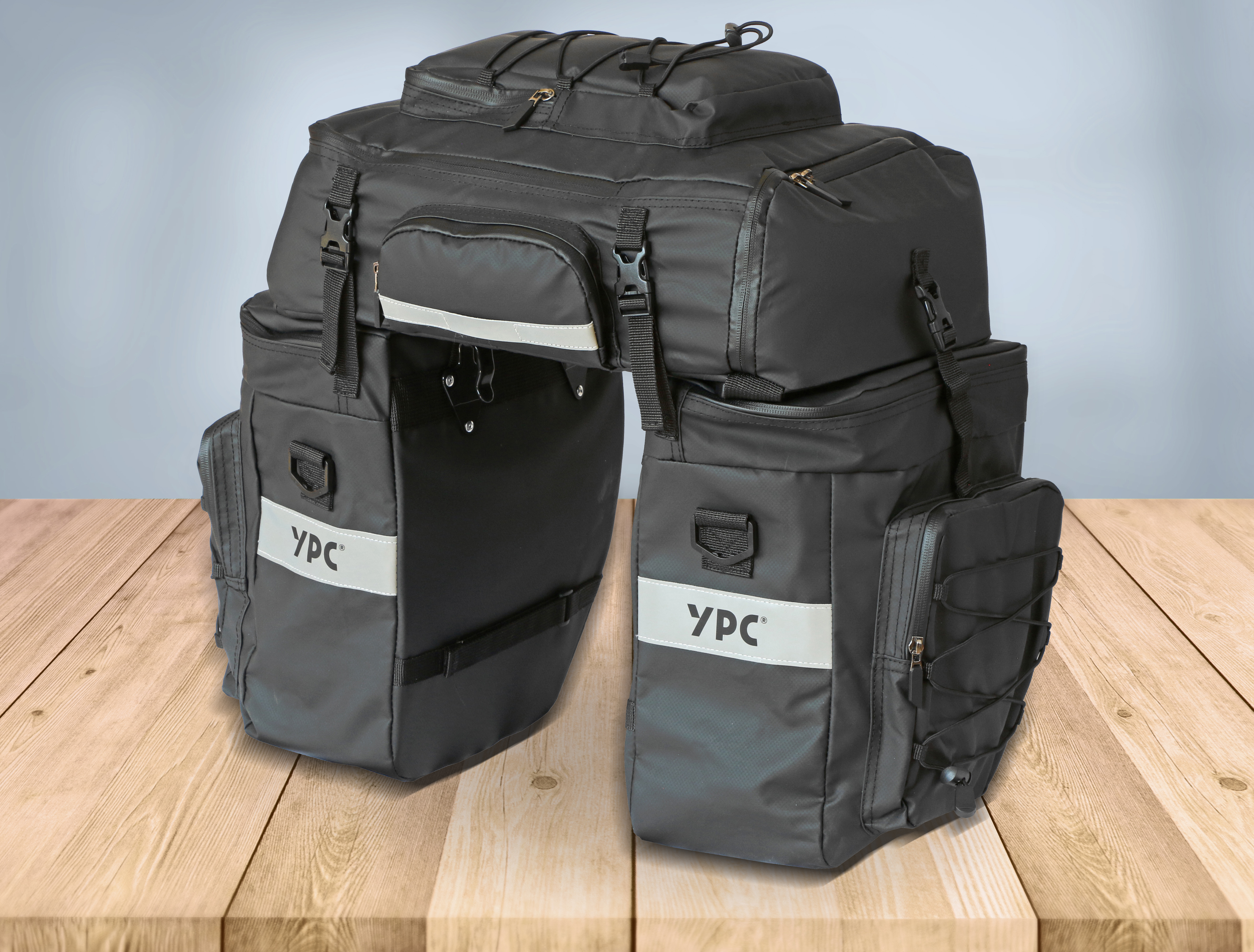 "Voyager" 3 in 1 Fahrradtasche für Gepäckträger XXL, 65L, wasserdicht, 55x50x40cm, Schwarz