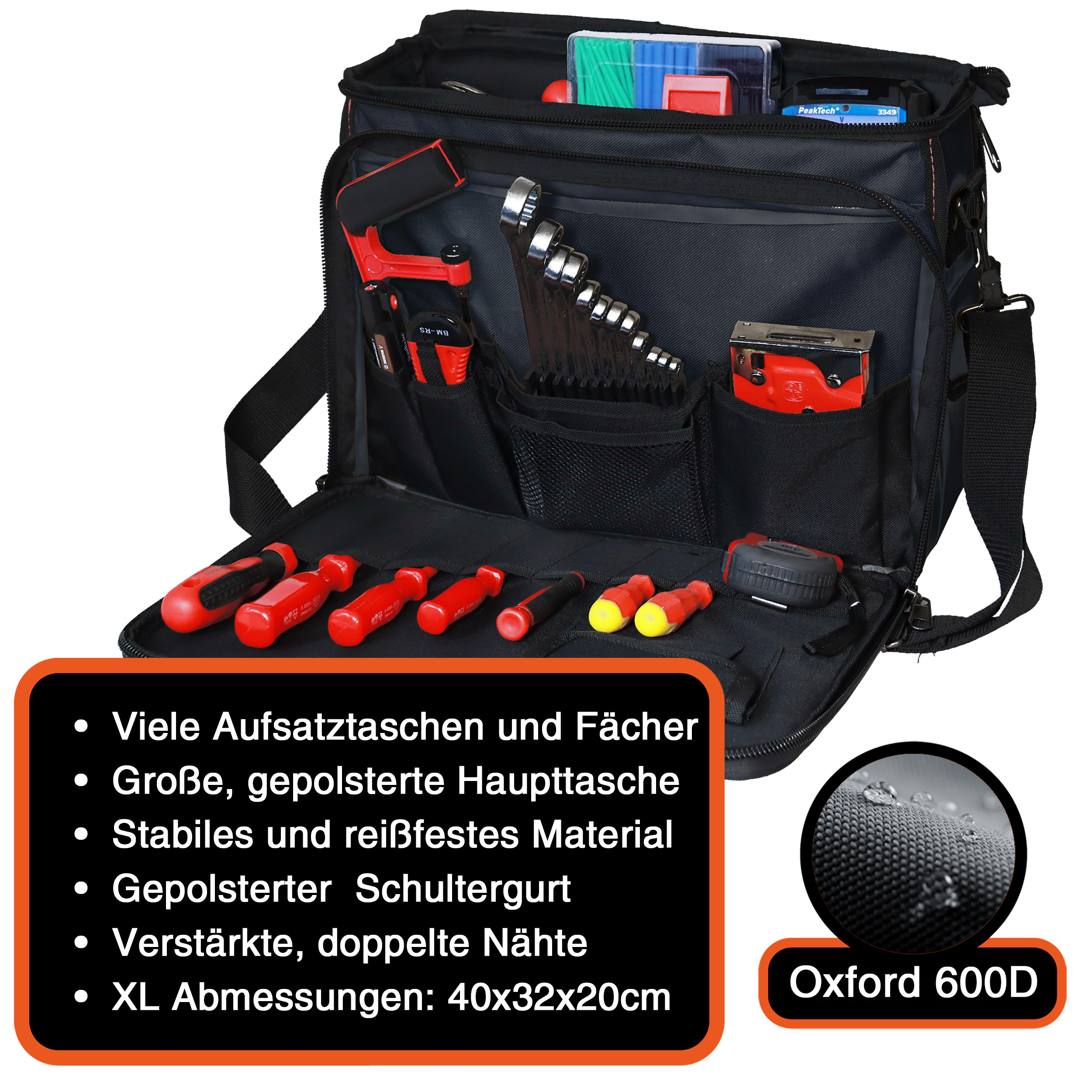"Operator" Werkzeugtasche XL, Schwarz, 40x32x20cm, 20 kg Tragkraft