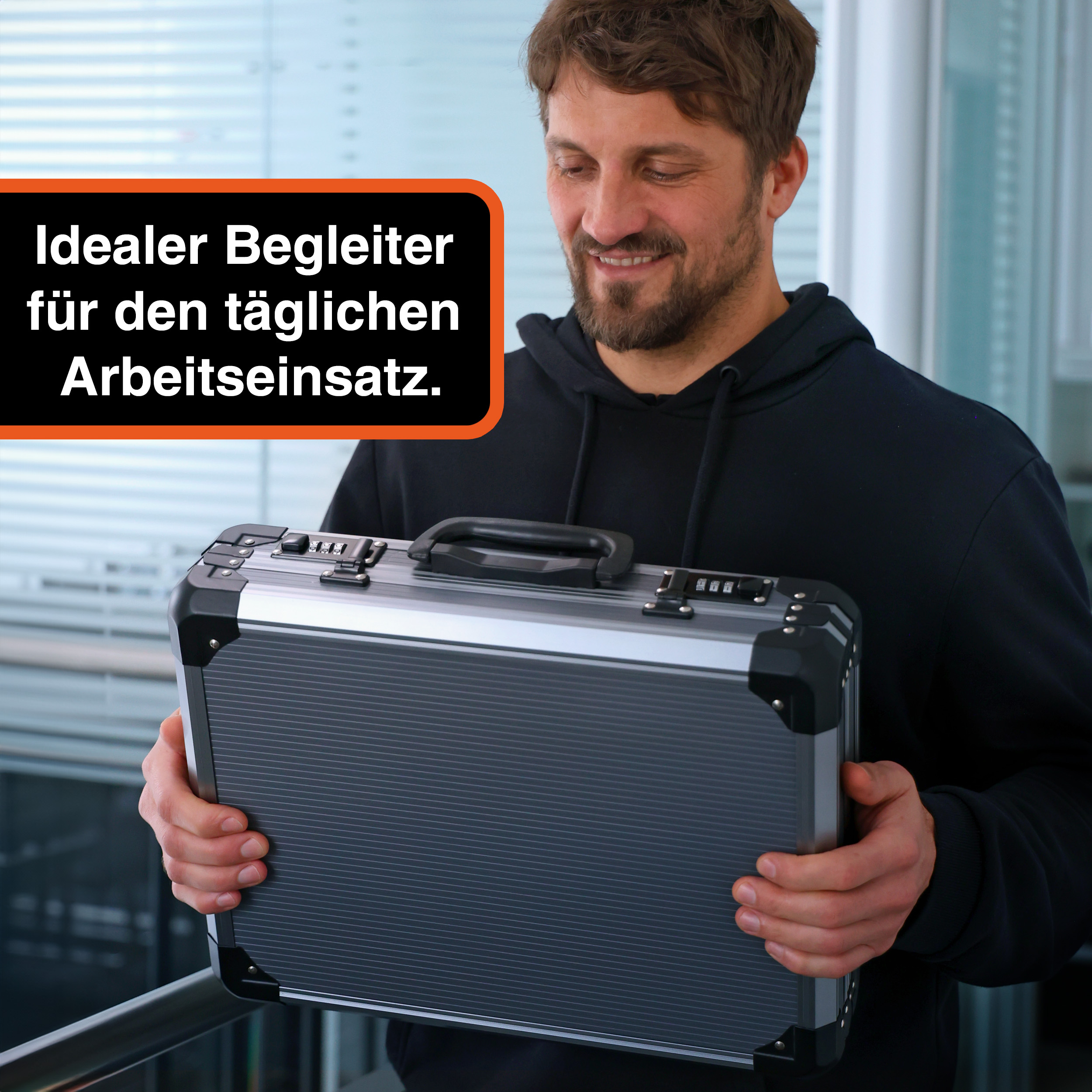 "TitanCase M" - Aktenkoffer 40x30x10 cm mit Würfelschaum, Zahlenschloss & Dokumente, Farbe: Titangrau