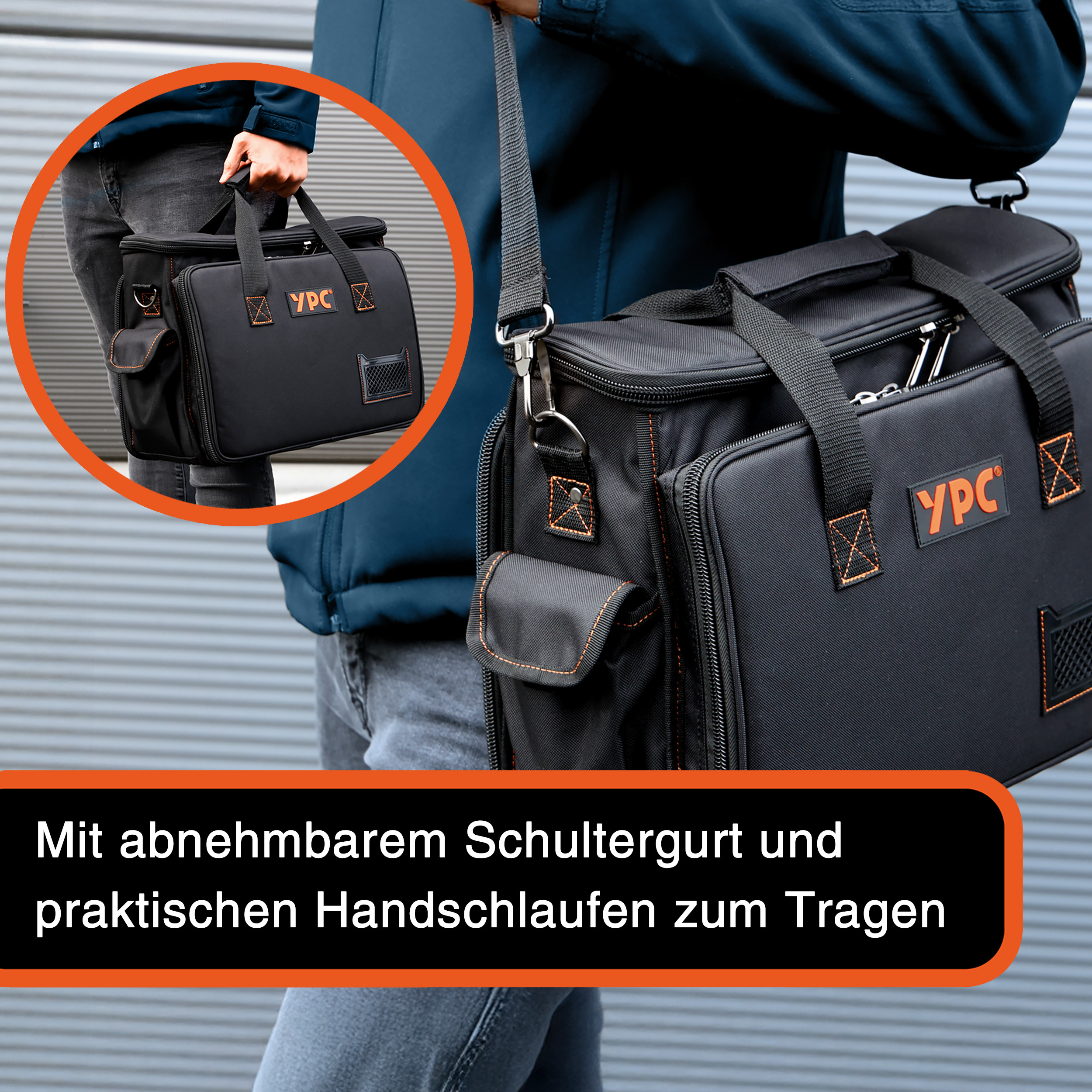 "Operator" Werkzeugtasche XL, Schwarz, 40x32x20cm, 20 kg Tragkraft
