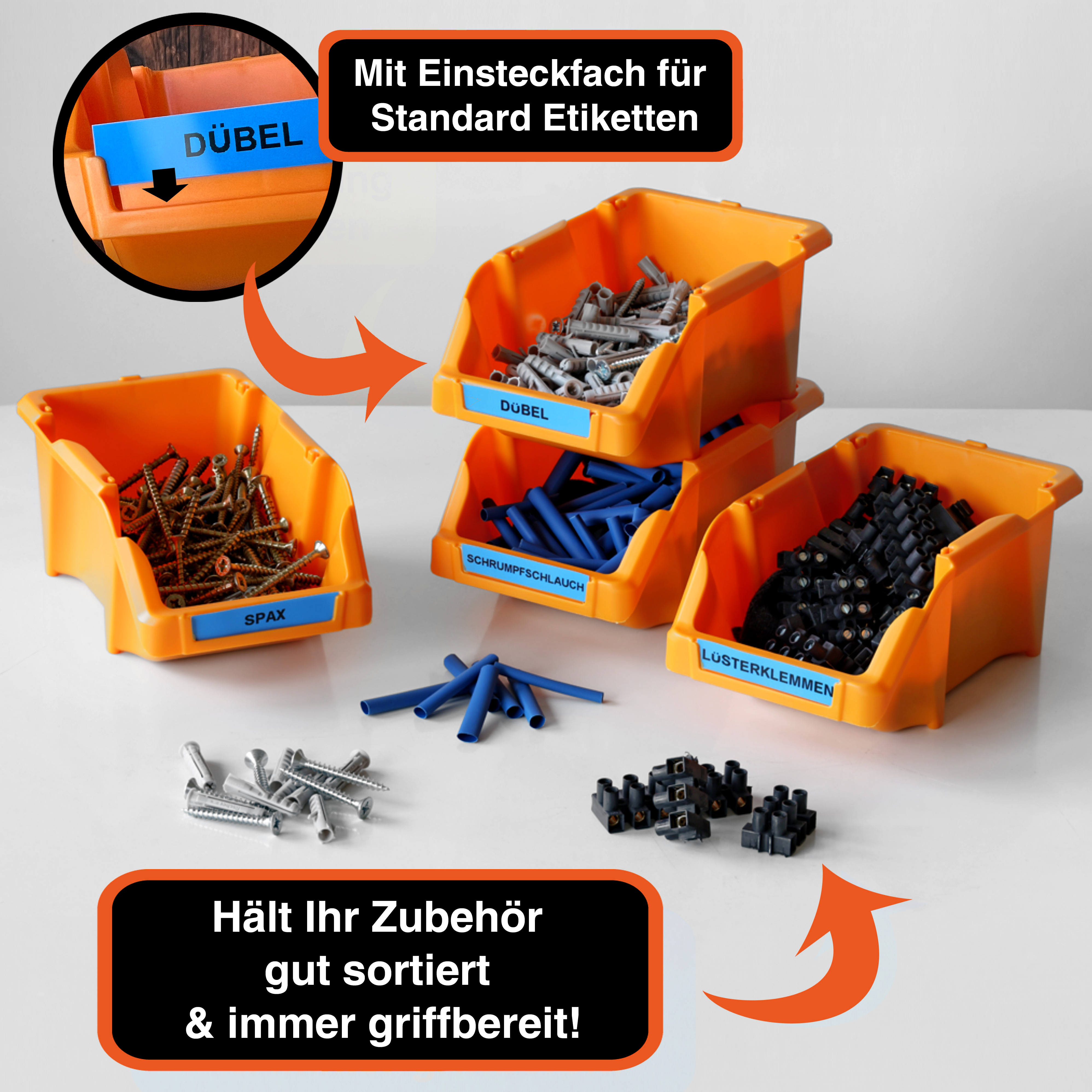 Stapelboxen-Set 8er Orange mit Halterung