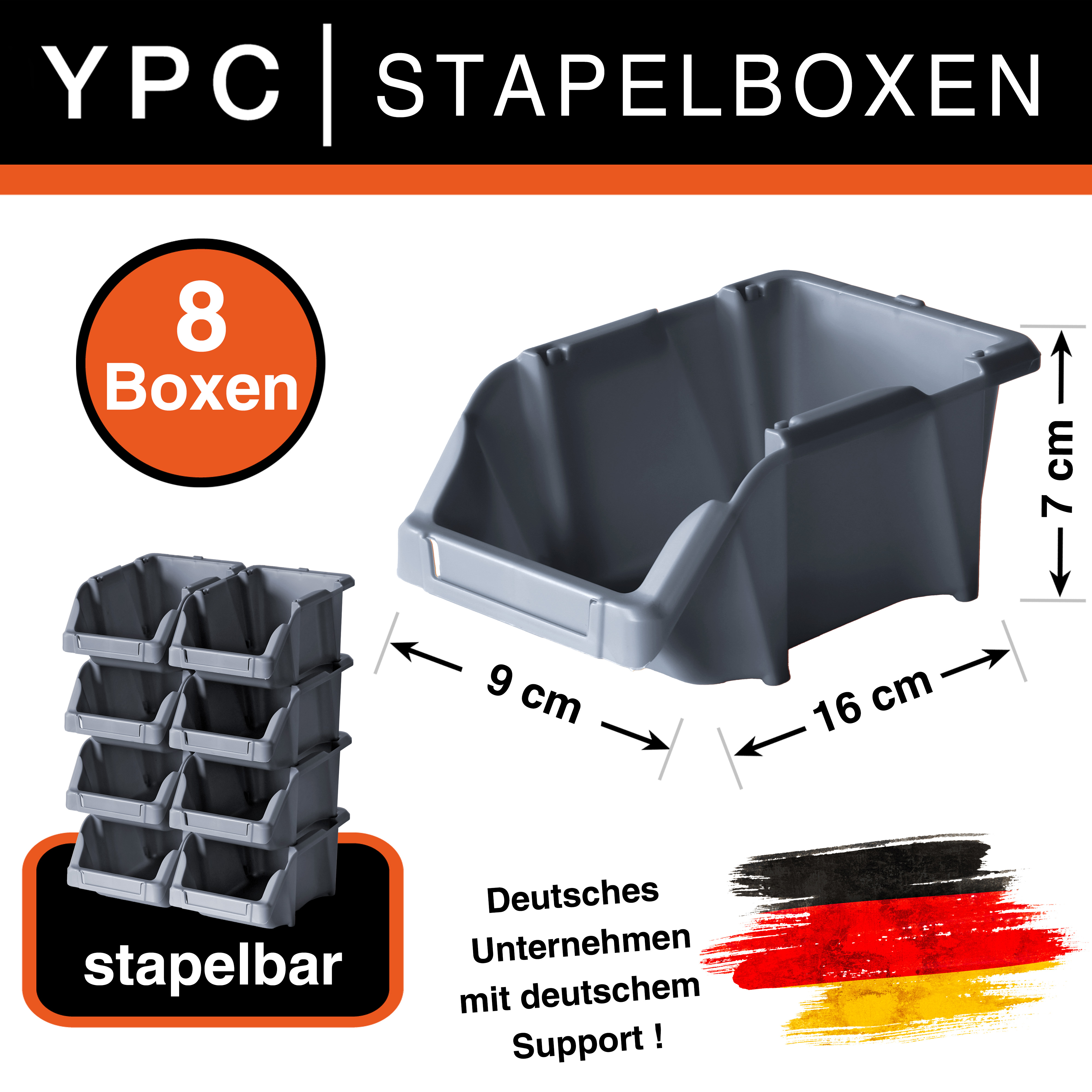 Stapelboxen-Set 8er Grau mit Halterung