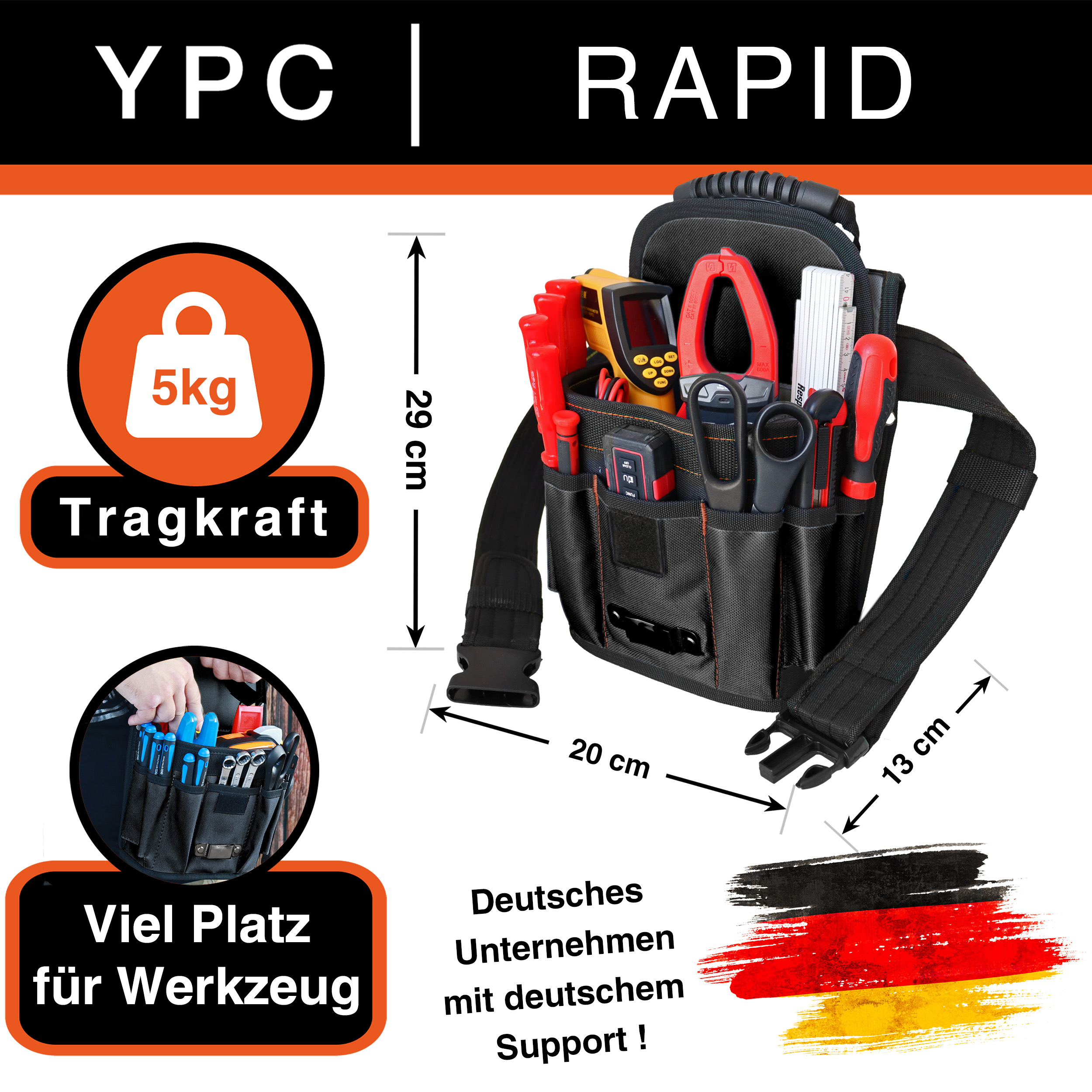 "Rapid" Gürteltasche XXL, Schwarz, 29x20x13cm, 5 kg Tragkraft