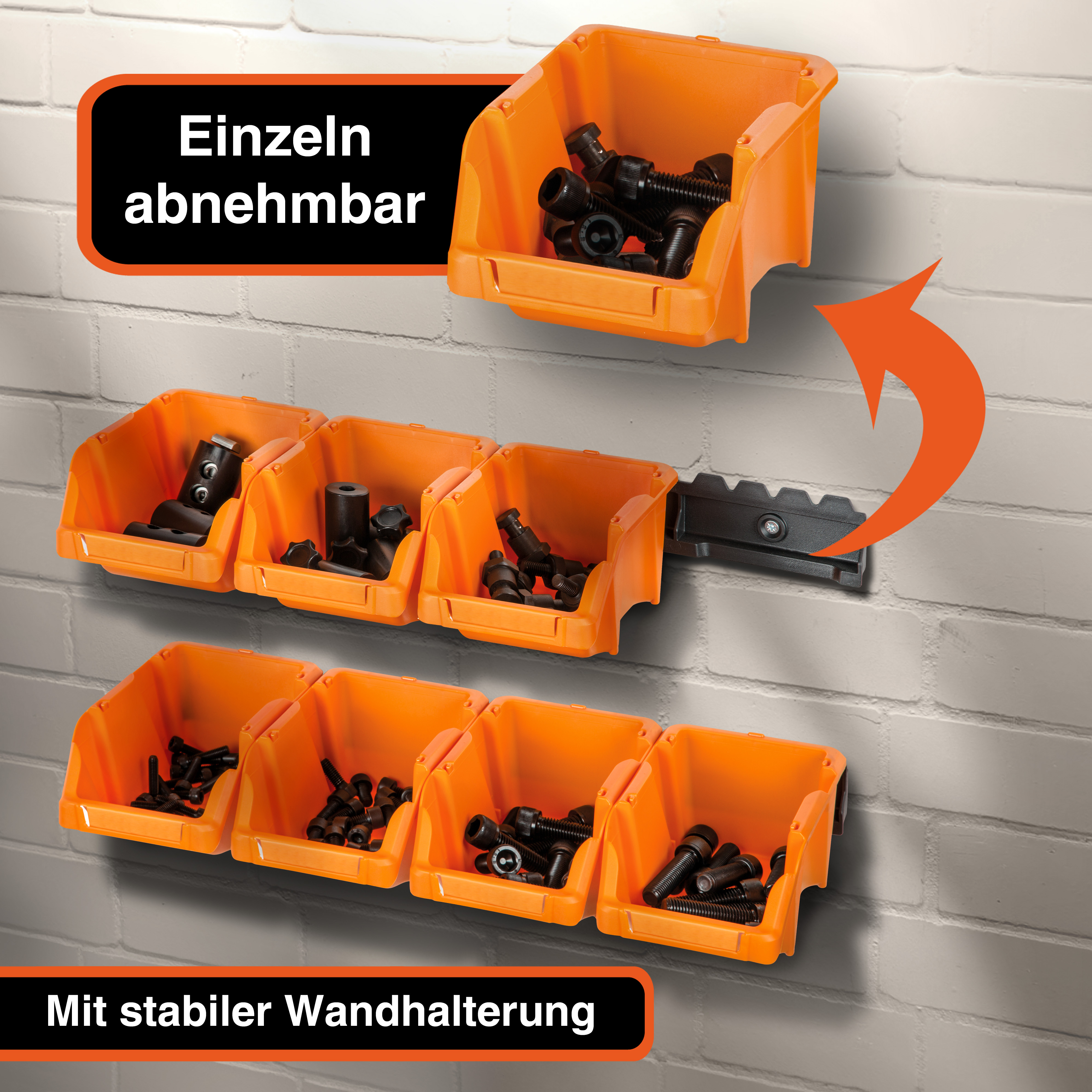 Stapelboxen-Set 8er Orange mit Halterung