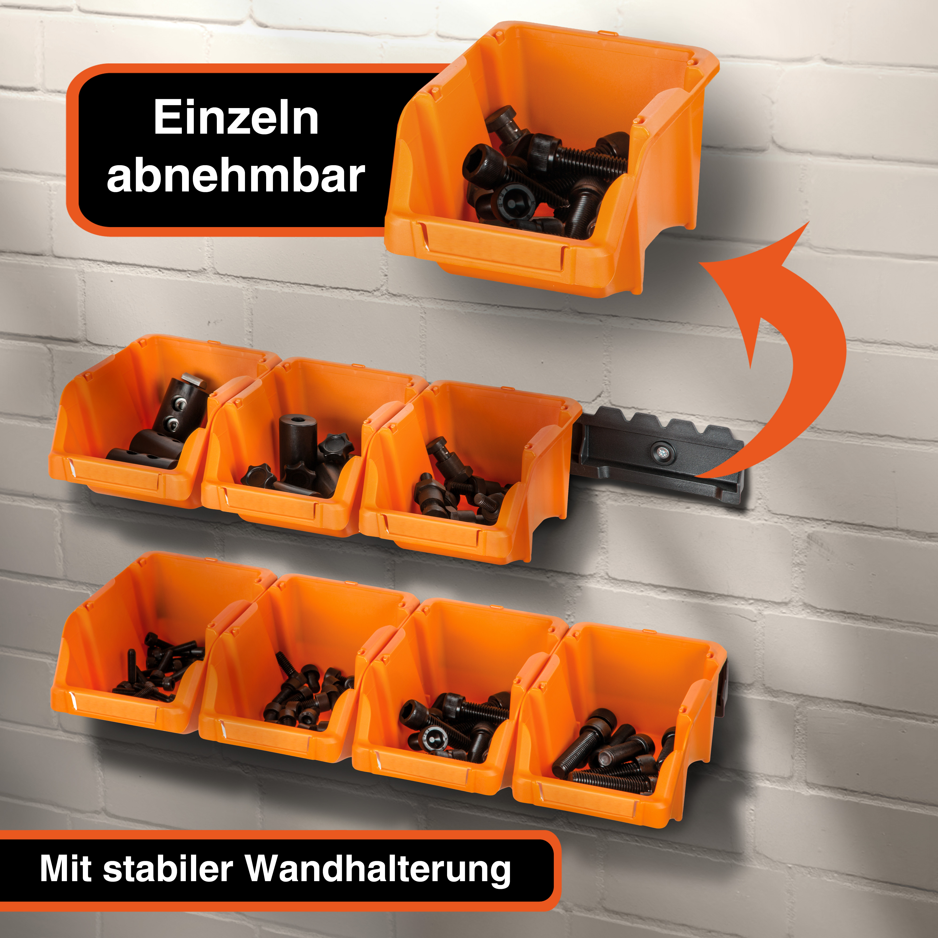 Stapelboxen-Set 8er Orange mit Halterung
