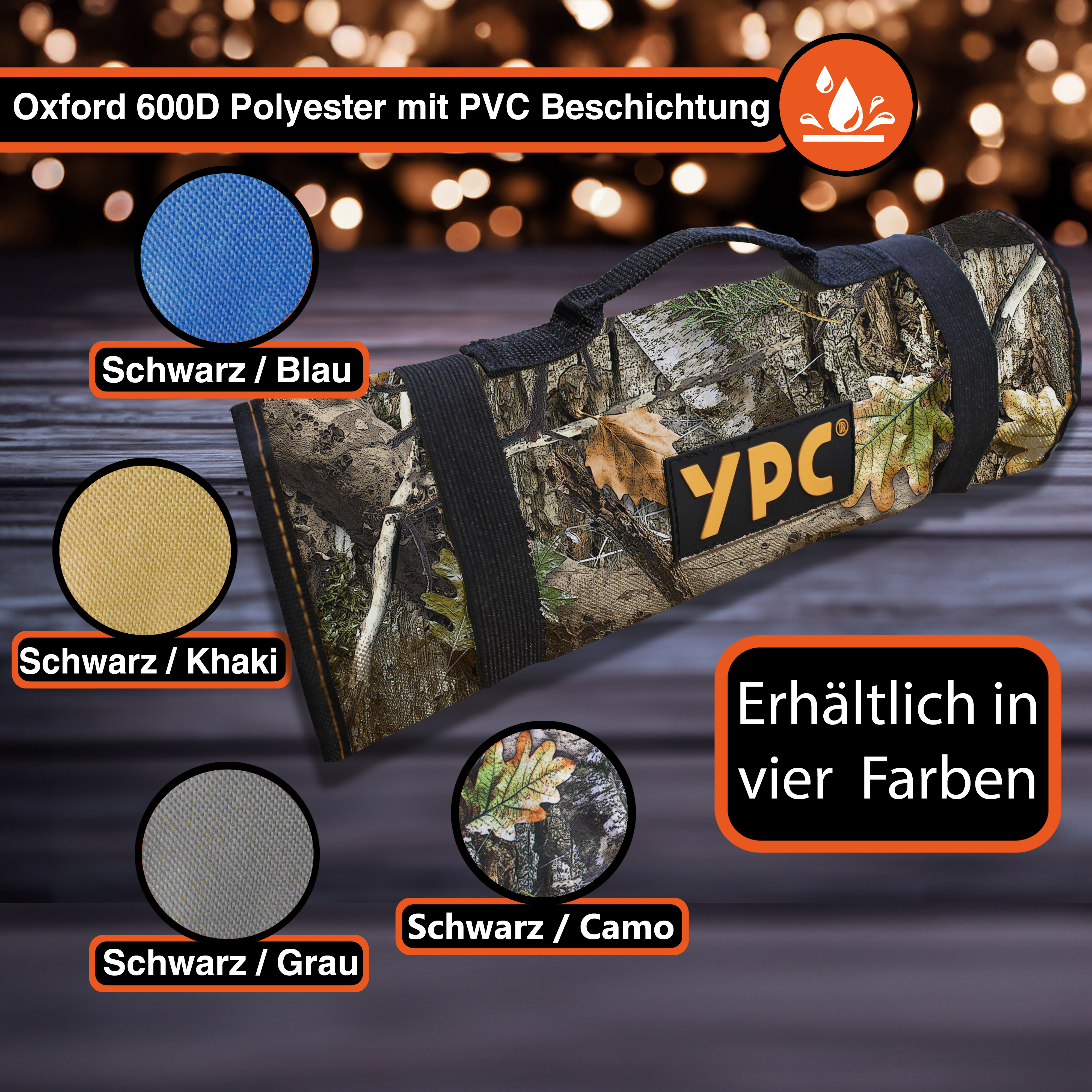 "VarioRoll XL" Werkzeug Rolltasche 56x34cm, 20 Steckfächer und 15 Halteschlaufen, Camouflage-Schwarz