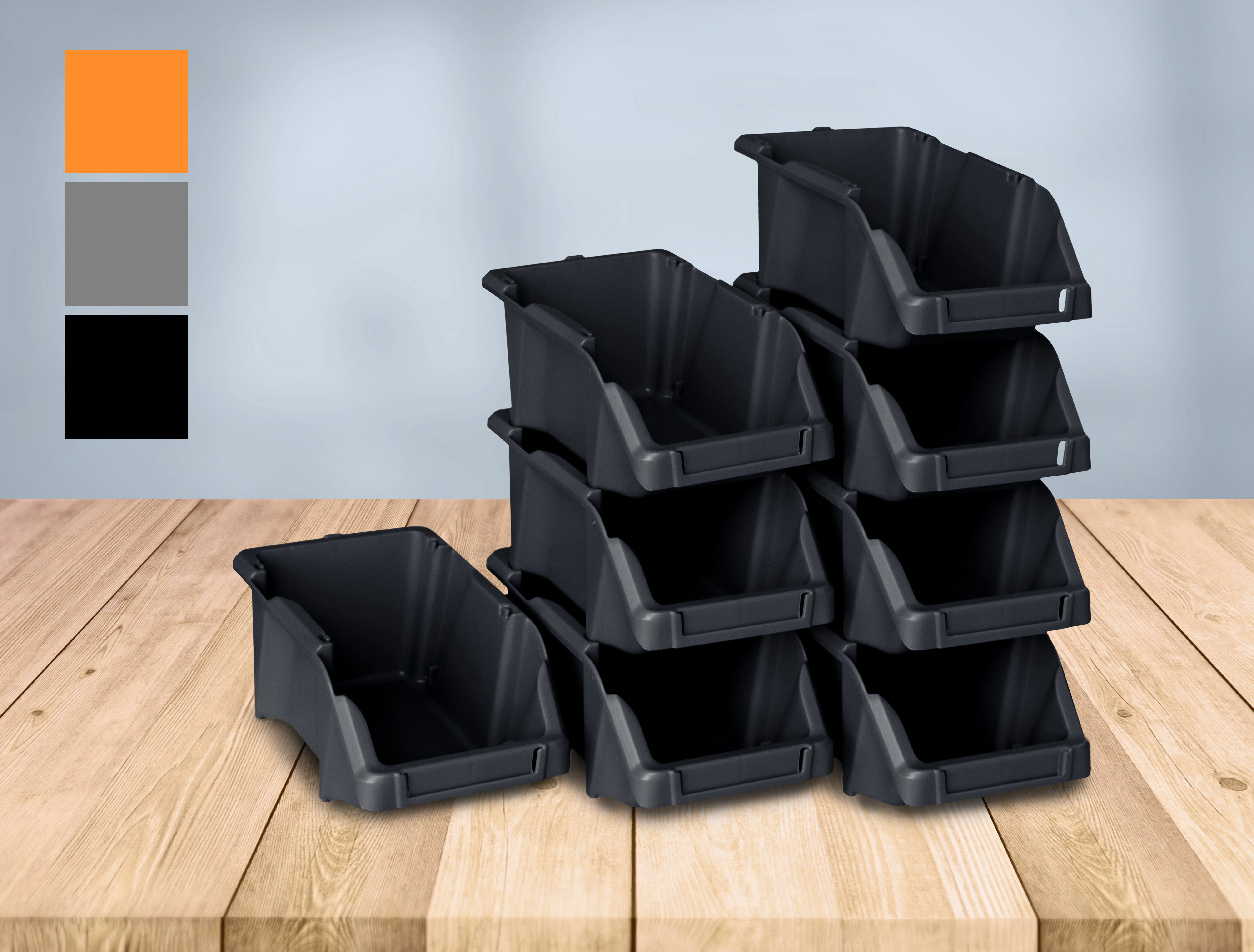 Stacking box set of 8 black with holder