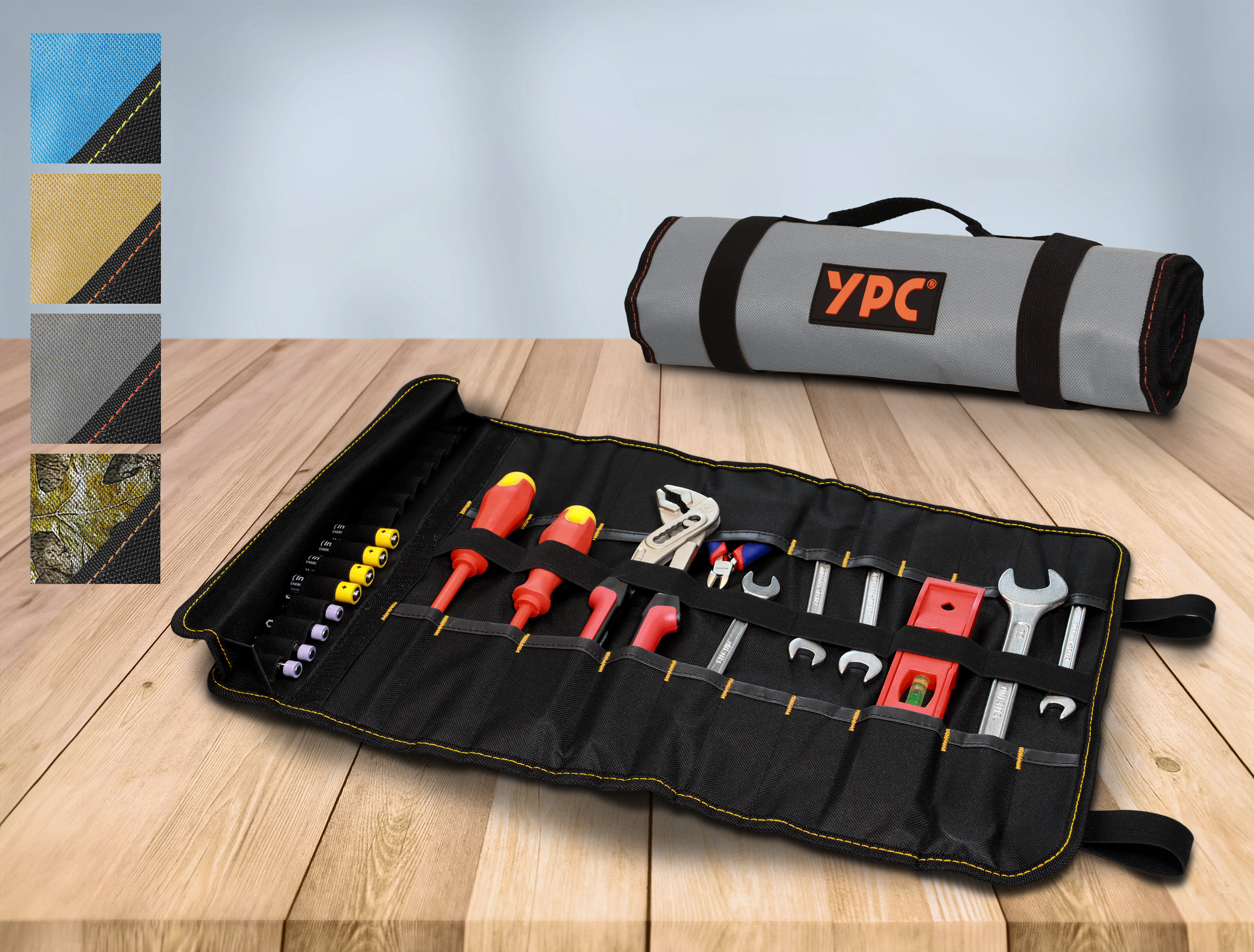 "VarioRoll XL" Werkzeug Rolltasche 56x34cm, 20 Steckfächer und 15 Halteschlaufen, Grau-Schwarz "VarioRoll XL" Werkzeug Rolltasche 56x34cm, 20 Steckfächer und 15 Halteschlaufen, Grau-Schwarz