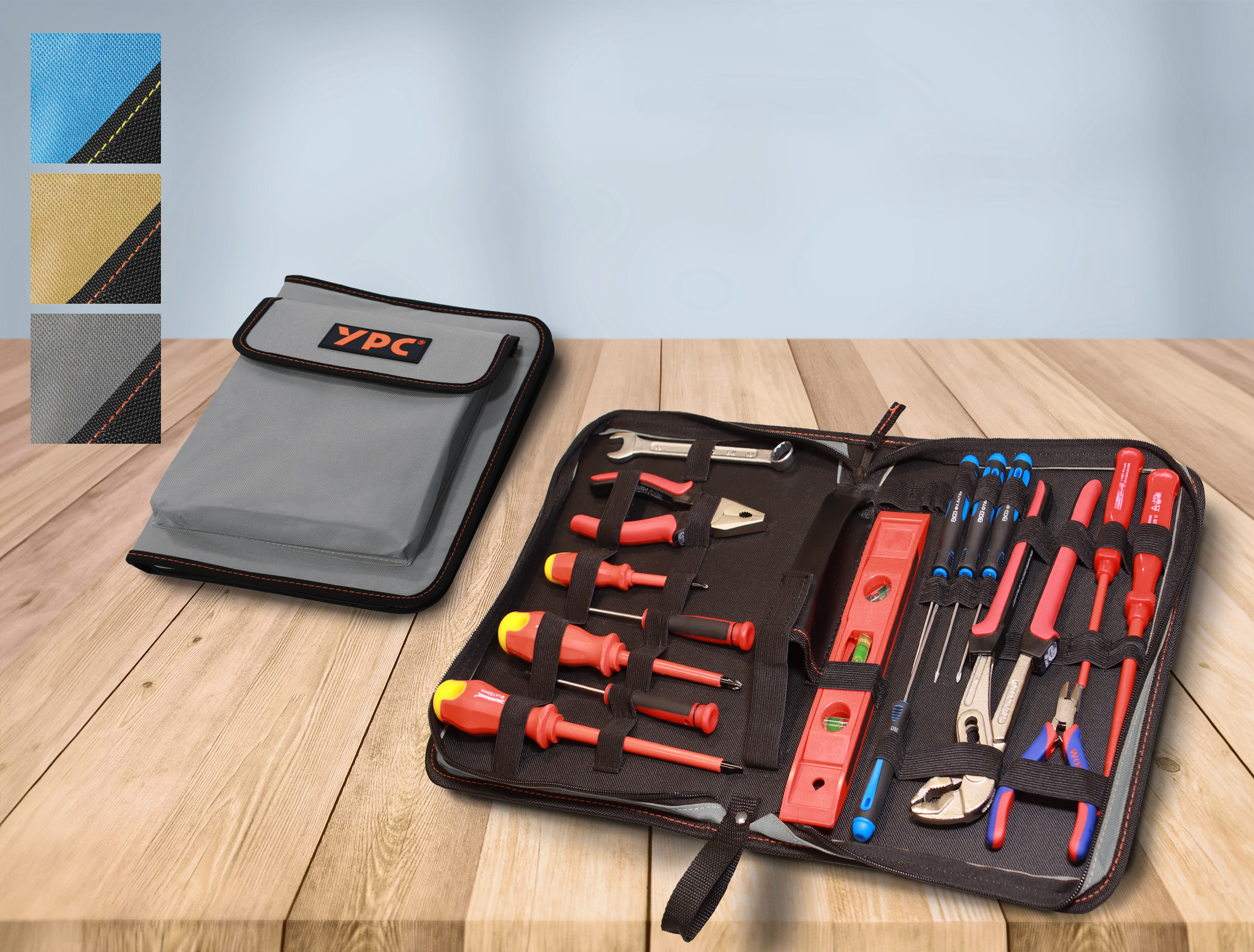 "ZipCaddy XL" Werkzeug Organizer 31x23x5cm, mit Außentasche und 34 Halteschlaufen, Grau-Schwarz