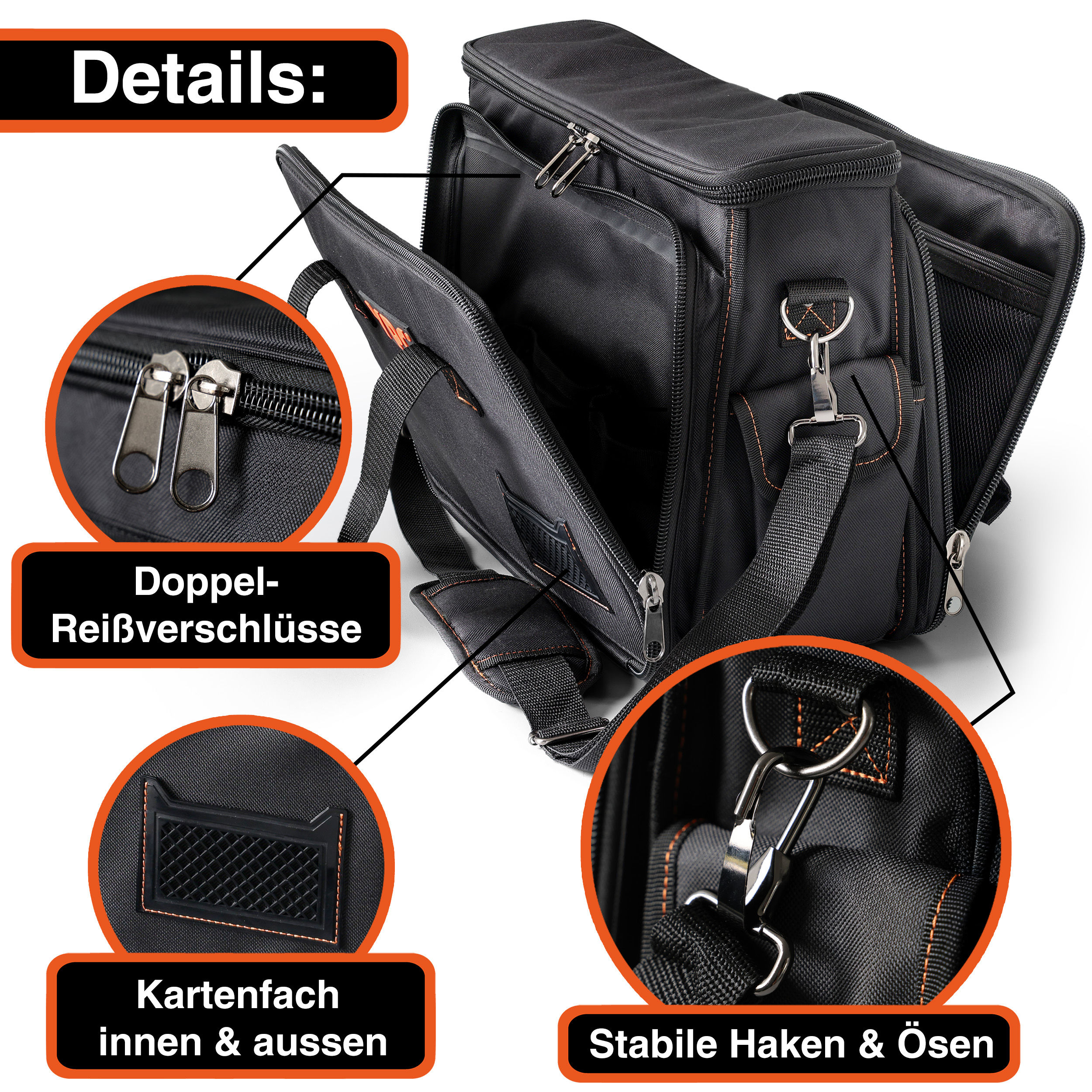 "Operator" Werkzeugtasche XL, Schwarz, 40x32x20cm, 20 kg Tragkraft