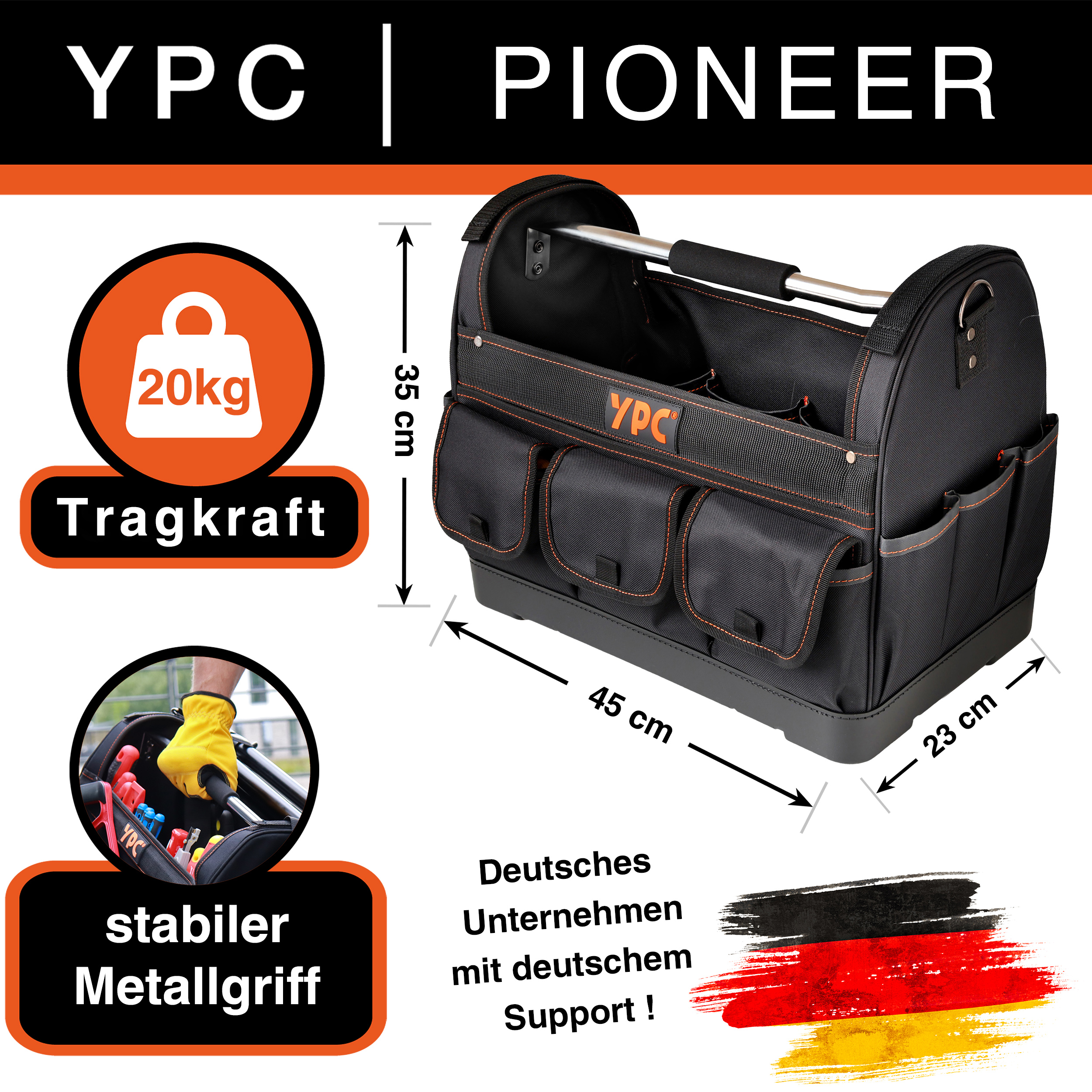 "Pioneer" Werkzeugkorb XXL, Schwarz, 45x35x23cm, 20 kg Tragkraft