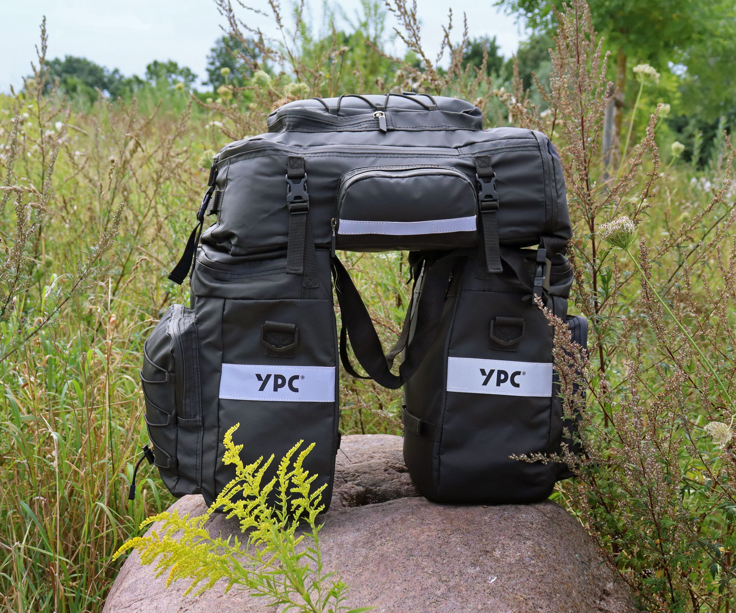 "Voyager" 3 in 1 Fahrradtasche für Gepäckträger XXL, 65L, wasserdicht, 55x50x40cm, Schwarz