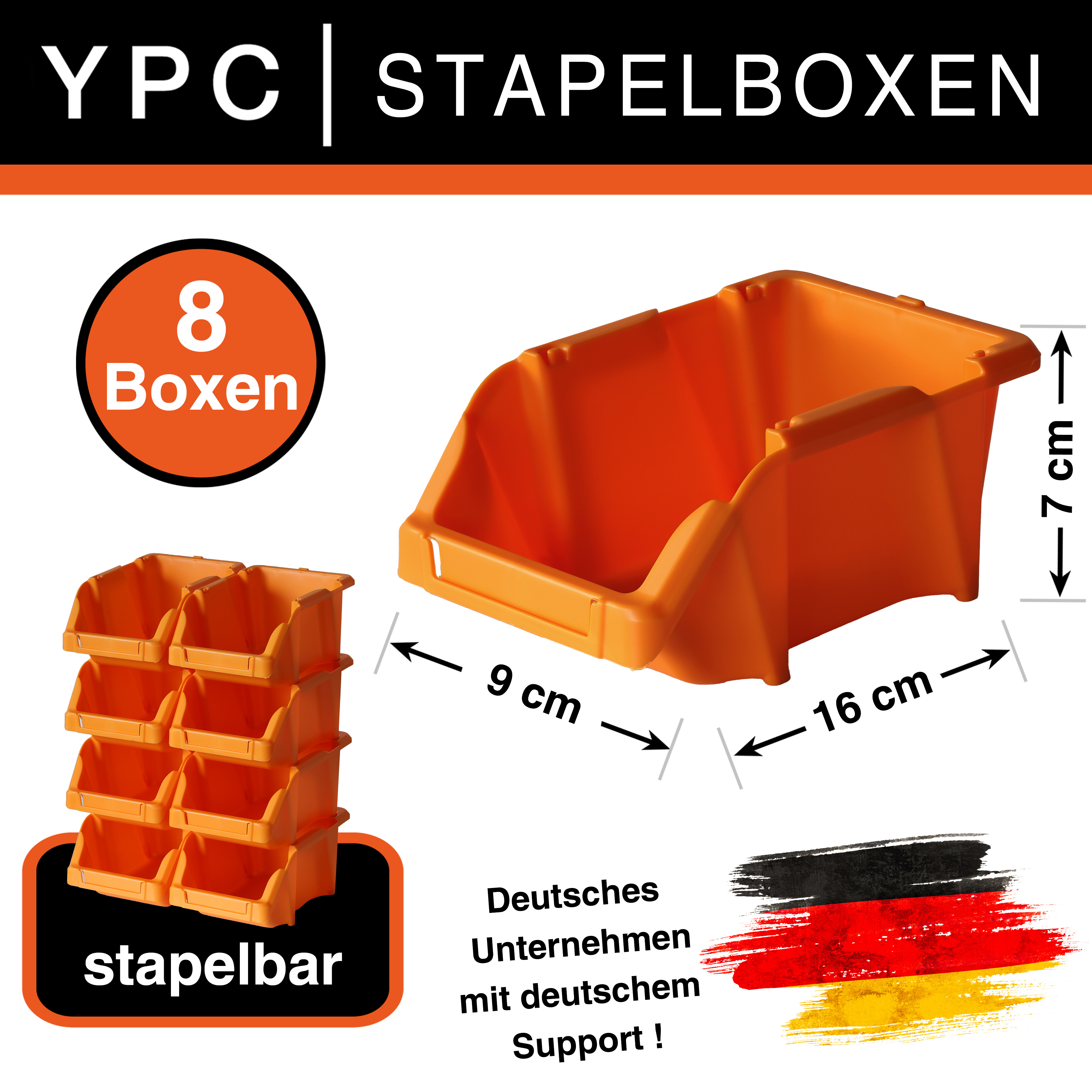 Stapelboxen-Set 8er Orange mit Halterung