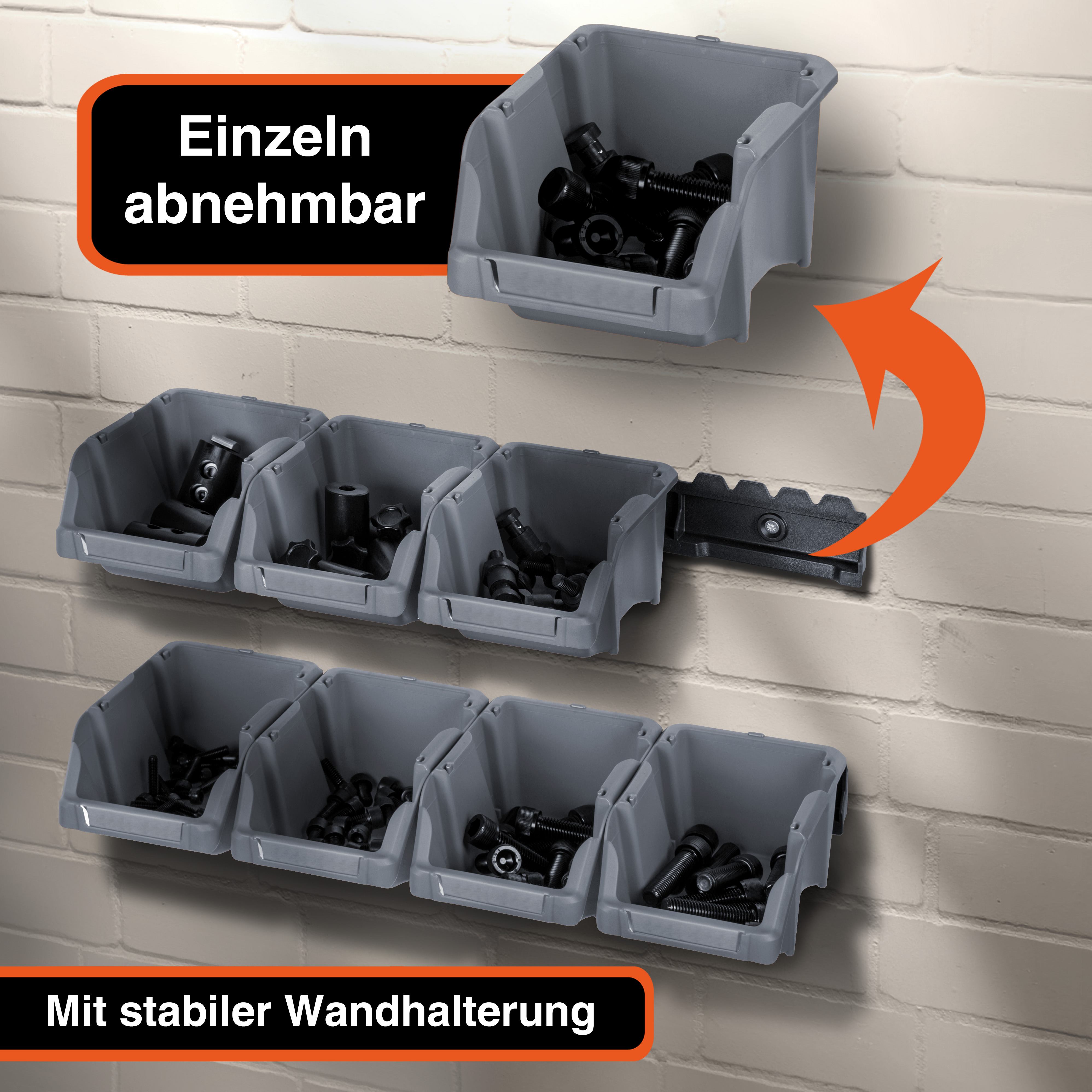 Stapelboxen-Set 8er Grau mit Halterung