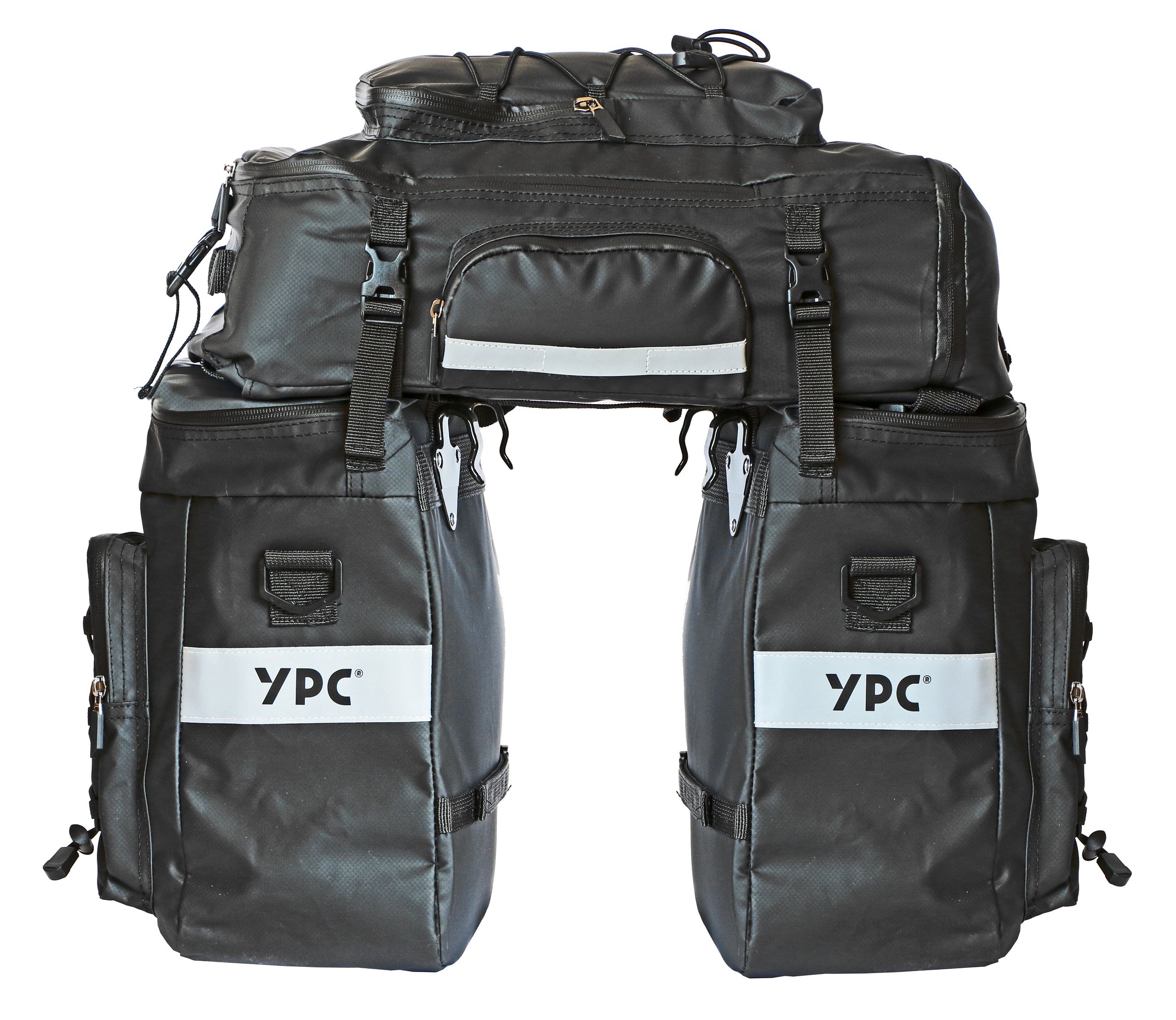 "Voyager" 3 in 1 bicycle pannier bag for rear rack XXL, 65L, waterproof, 1x backpack and 2x shoulder bag with strap and handle, side bags with hooks, 55x50x40cm, black