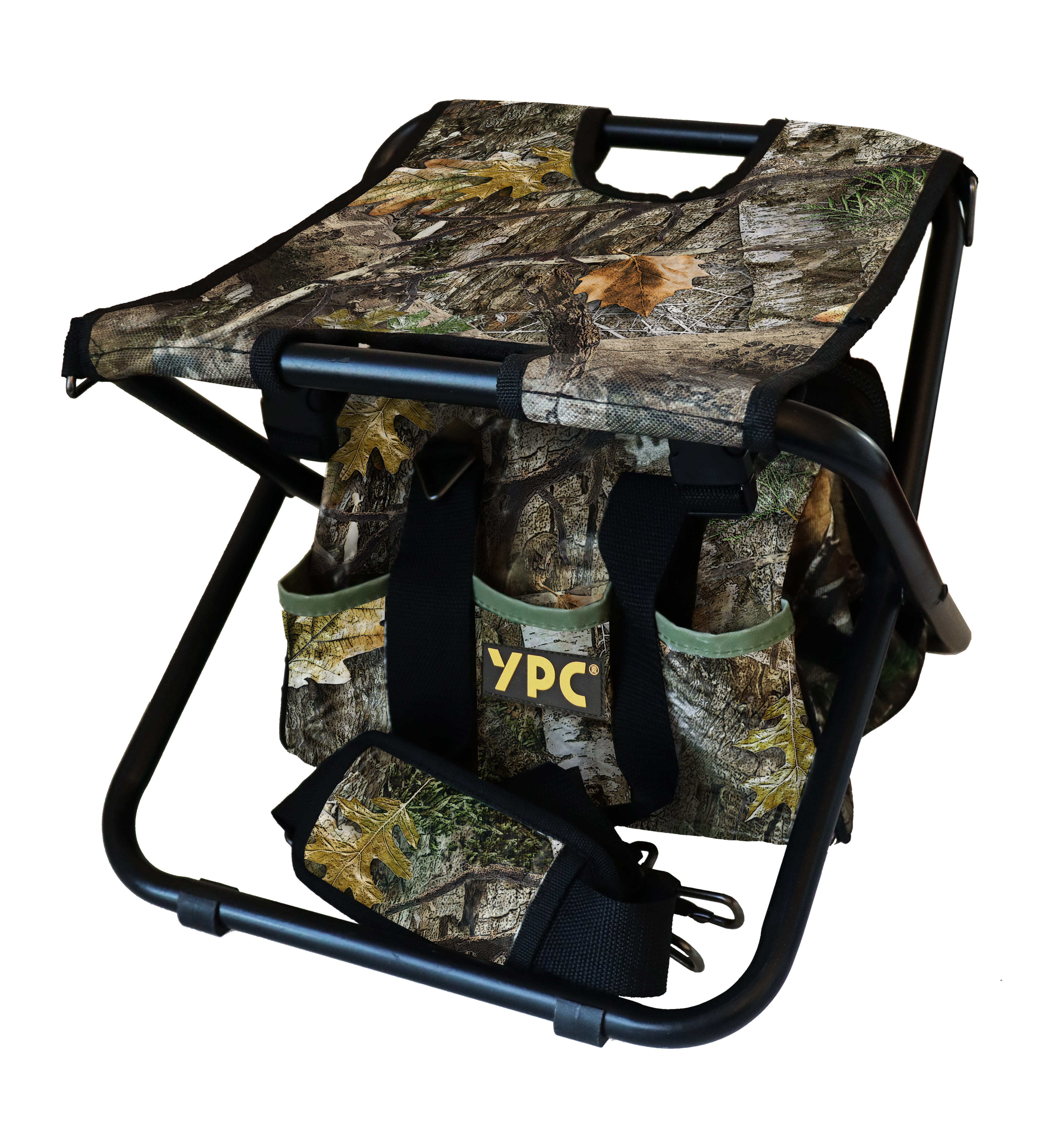 "Hunter" folding stool with carry bag, camouflage-black, 33x32x30cm, 100 kg load capacity