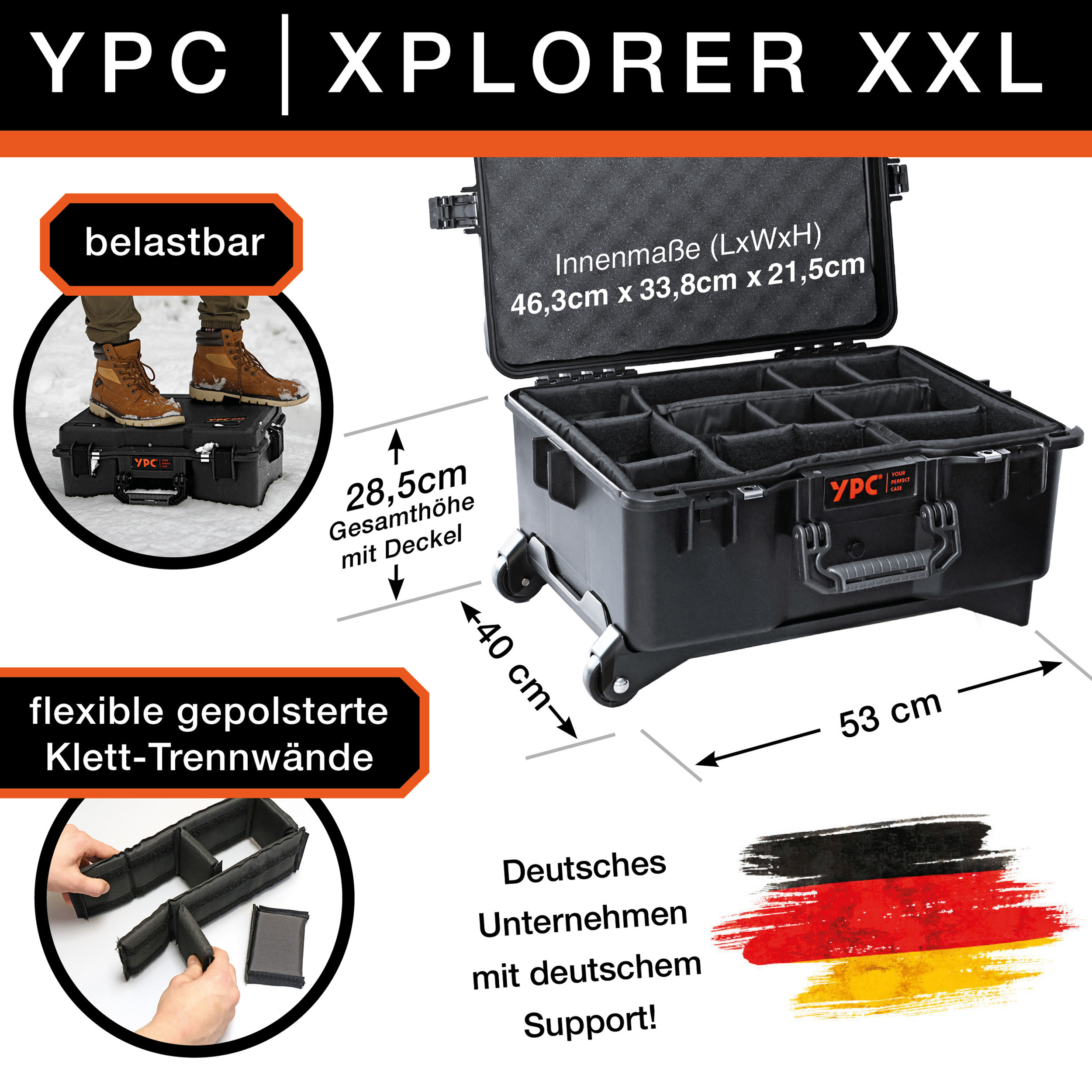 Xplorer Case XXL mit Polster-Trennern und Trolley