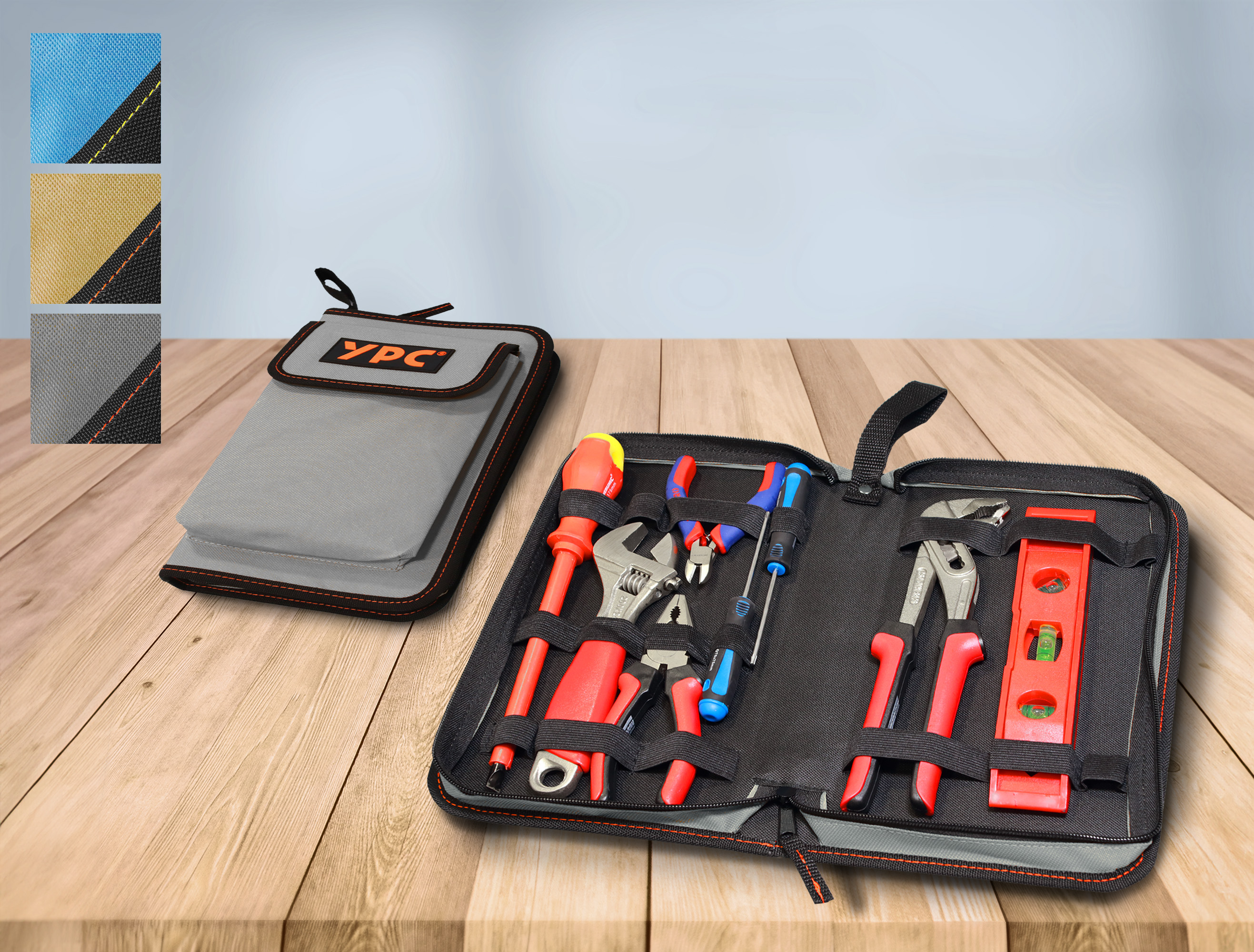 "ZipCaddy L" Werkzeug Organizer 31x17x5cm, mit Außentasche und 17 Halteschlaufen, Grau-Schwarz